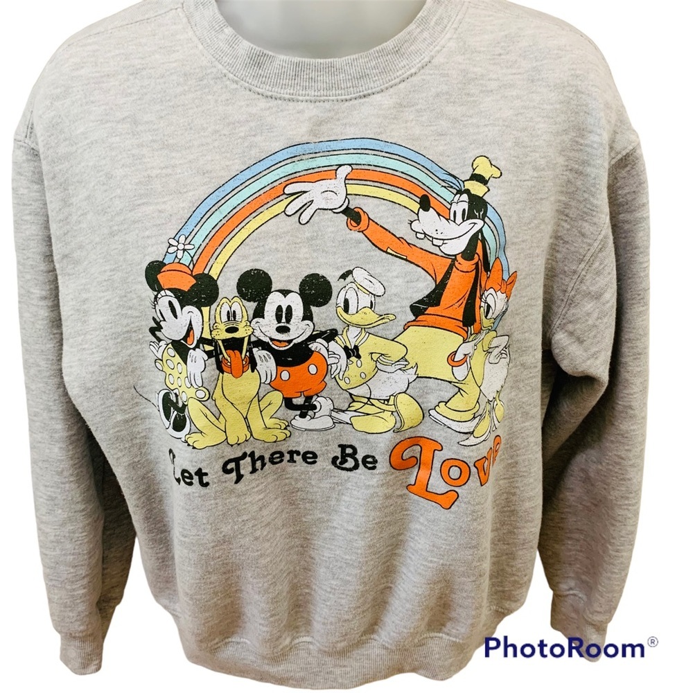 Mickey Mouse Vintage “Let There Be Love” Crew Sweatshirt Disney Rainbow Sz Small